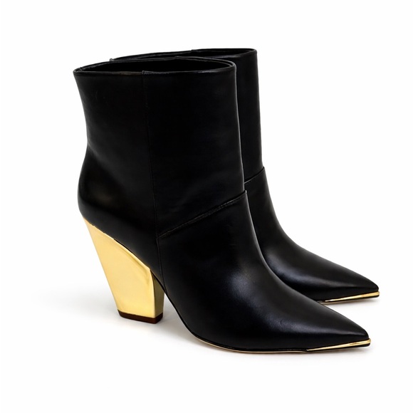 Tory Burch Calf Leather Lila 90MM Booties With Gold Sculptural Heel Size 7 - Picture 3 of 17